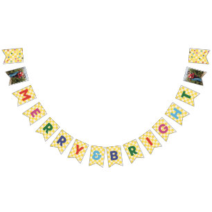 Geel dambord Merry & Bright Bunting Banner