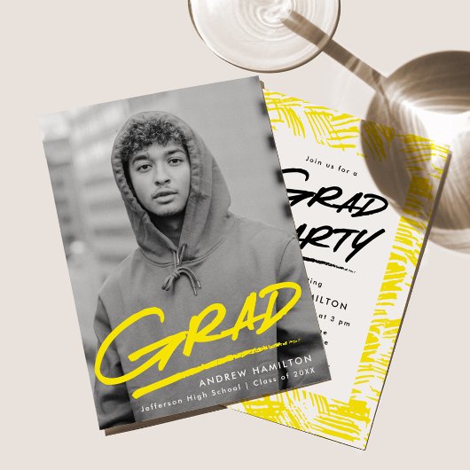 Geel | Dashed Photo Graduparty Kaart