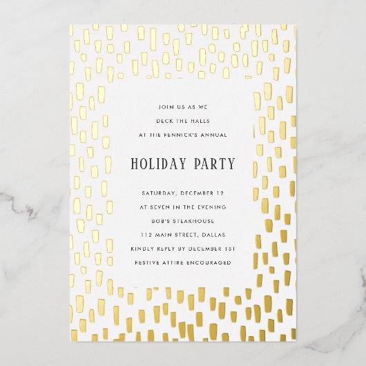 Geel Dastig Golden Holiday Party Gold Folie Uitnodiging (Voorkant)