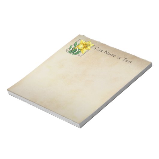 Geel deaffodil gepersonaliseerd monogram notitieblok (Linkerzijde)