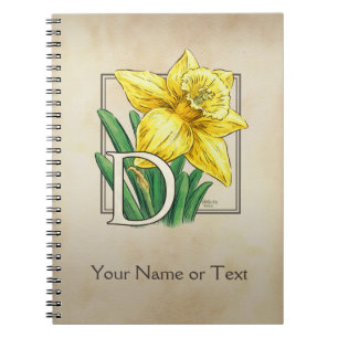 Geel deaffodil gepersonaliseerd monogram notitieboek