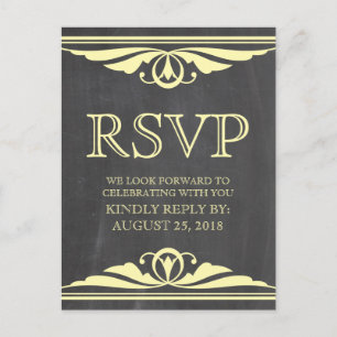 Geel Deco Chalkboard RSVP Briefkaart