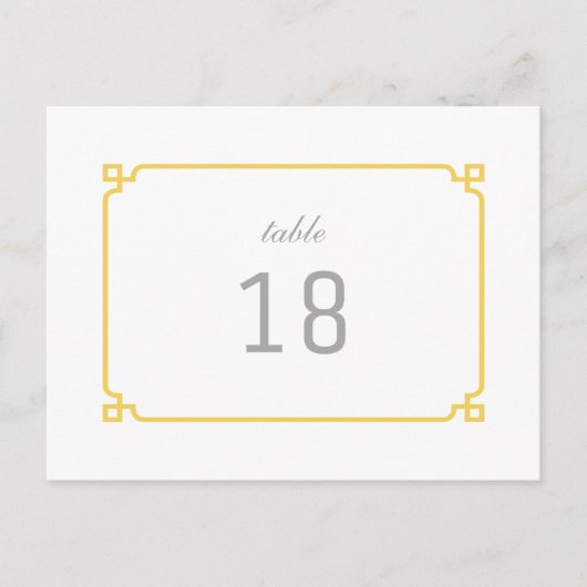 Geel deco Chic Table Number Briefkaart (Voorkant)