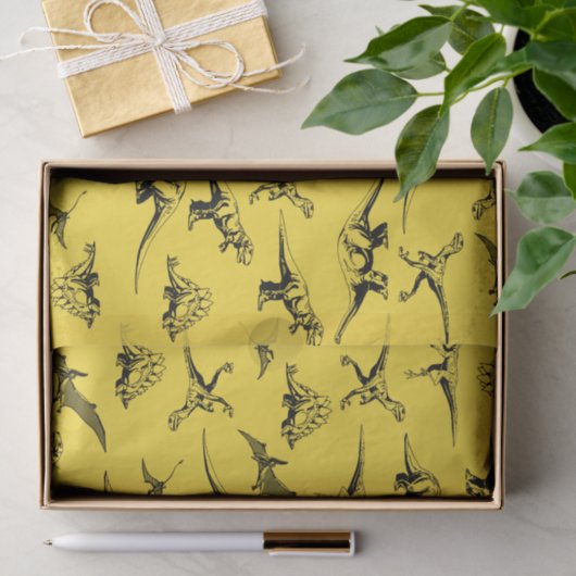 Geel deinosauriwitpapier tissuepapier (Geschenk)