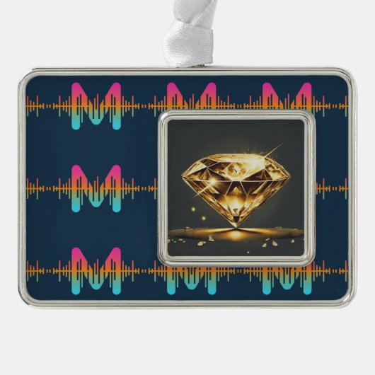 Geel Diamant Licht Zwart Verzilverd Omlijst Ornament (Voorkant)