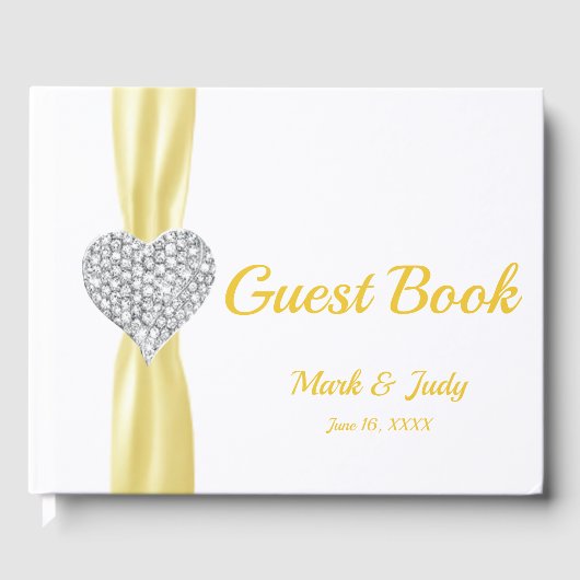 Geel Diamond Heart Wedding Guestbook Gastenboek (Voorkant)
