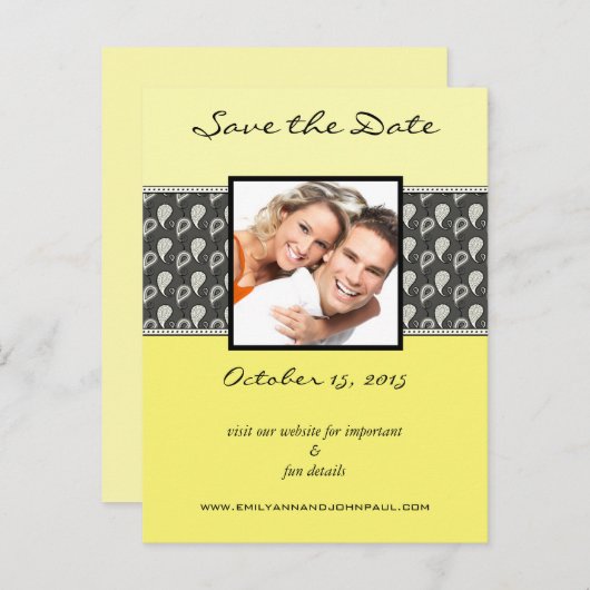 Geel diepe grijze pasta bespaart de datum waarop j aankondigingskaart (Voorkant / Achterkant)