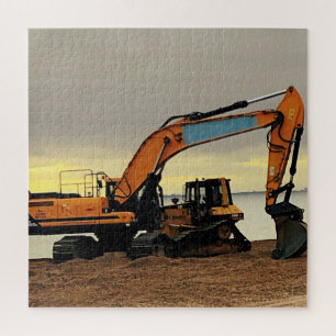 Geel Digger & Tractor Moving Shingle 676-stuk Legpuzzel