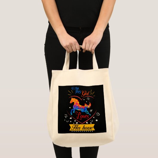 Geel Dit meisje houdt van haar paard Tote Bag (Voorkant (product))