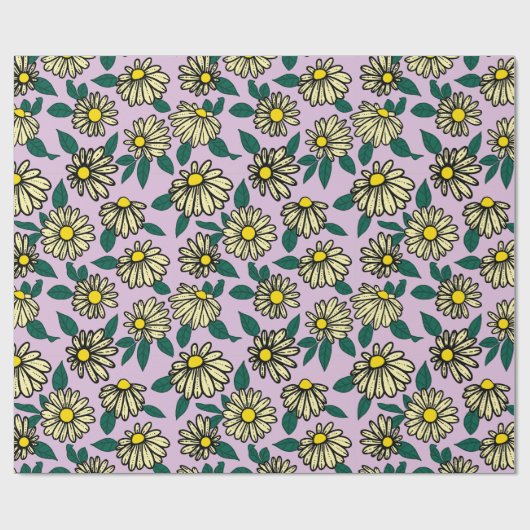 Geel Ditsy Bloemen Patroon Cadeaupapier (Vlak)