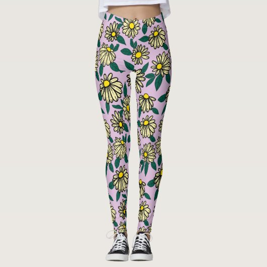 Geel Ditsy Bloemen Patroon Leggings (Voorkant)