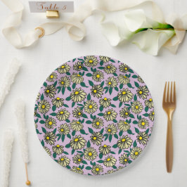 Geel Ditsy Bloemen Patroon Papieren Bordje