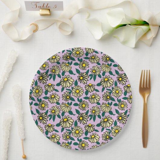 Geel Ditsy Bloemen Patroon Papieren Bordje (Huwelijk)