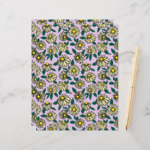 Geel Ditsy Bloemen Patroon Vlak Papier Blad