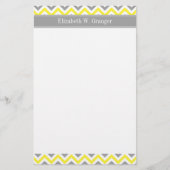 Geel Dk Gray White LG Chevron Gray Name Monogram Briefpapier (Voorkant)