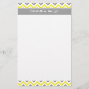 Geel Dk Gray White LG Chevron Gray Name Monogram Briefpapier
