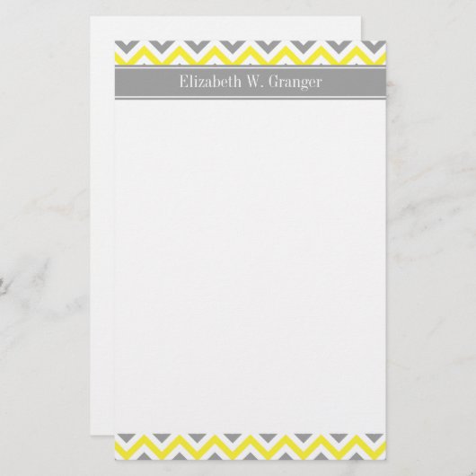 Geel Dk Gray White LG Chevron Gray Name Monogram Briefpapier (Voorkant / Achterkant)