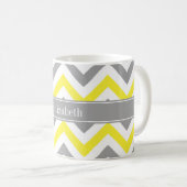 Geel Dk Gray White LG Chevron Gray Name Monogram Koffiemok (Voorkant rechts)