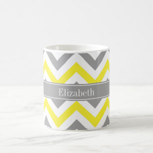 Geel Dk Gray White LG Chevron Gray Name Monogram Koffiemok