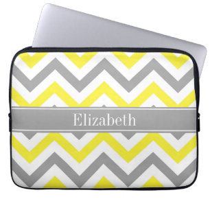 Geel Dk Gray White LG Chevron Gray Name Monogram Laptop Sleeve