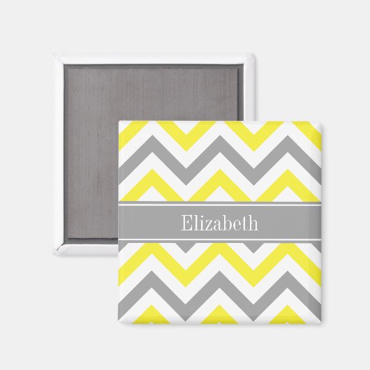 Geel Dk Gray White LG Chevron Gray Name Monogram Magneet (Voorkant / Achterkant)