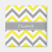 Geel Dk Gray White LG Chevron Gray Name Monogram Magneet (Voorkant)