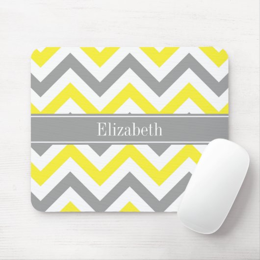 Geel Dk Gray White LG Chevron Gray Name Monogram Muismat (Met muis)