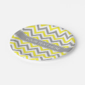 Geel Dk Gray White LG Chevron Gray Name Monogram Papieren Bordje (Gekanteld)
