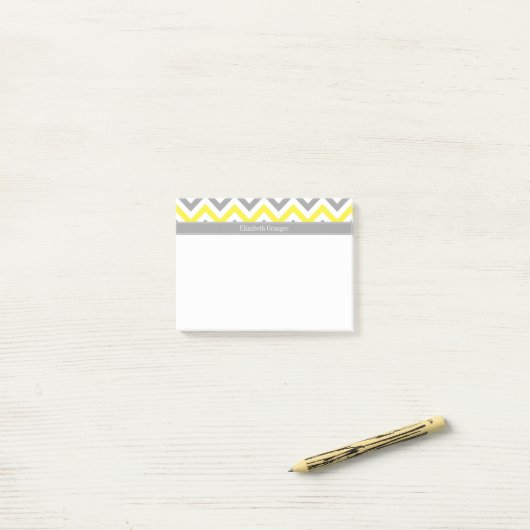 Geel Dk Gray White LG Chevron Gray Name Monogram Post-it® Notes (Op bureau)