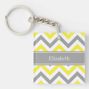 Geel Dk Gray White LG Chevron Gray Name Monogram Sleutelhanger