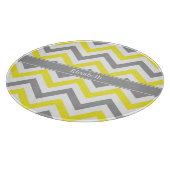 Geel Dk Gray White LG Chevron Gray Name Monogram Snijplank (Hoek)