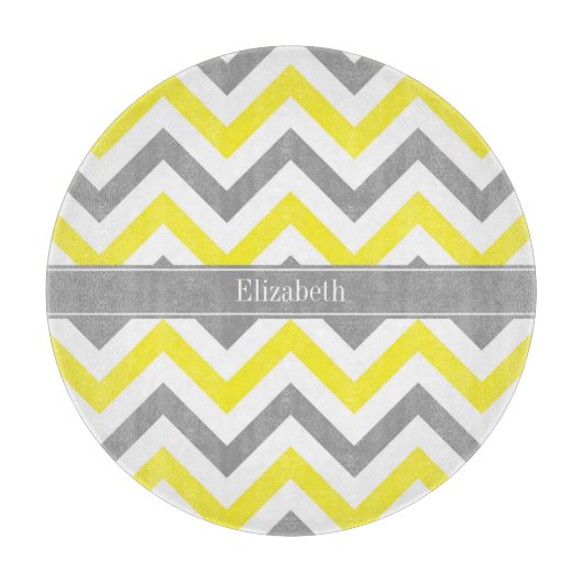 Geel Dk Gray White LG Chevron Gray Name Monogram Snijplank (Voorkant)