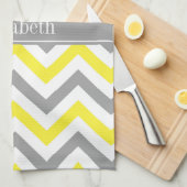 Geel Dk Gray White LG Chevron Gray Name Monogram Theedoek (Quarter Fold)