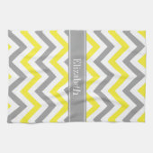 Geel Dk Gray White LG Chevron Gray Name Monogram Theedoek (Horizontaal)