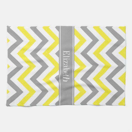 Geel Dk Gray White LG Chevron Gray Name Monogram Theedoek (Horizontaal)