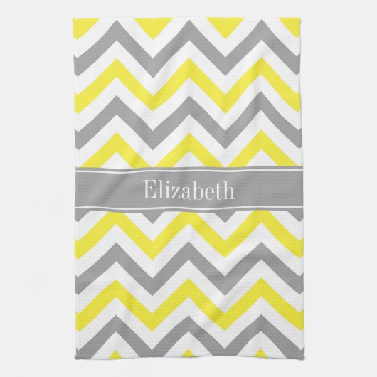 Geel Dk Gray White LG Chevron Gray Name Monogram Theedoek (Verticaal)