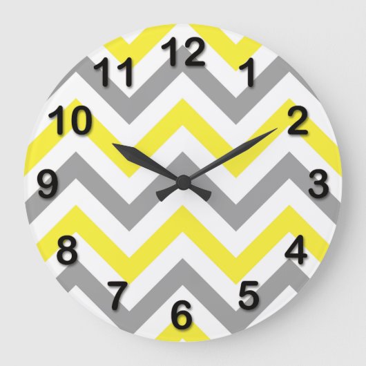 Geel, Dk Grey Wht Large Chevron ZigZag Pattern Grote Klok (Voorkant)