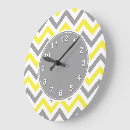 Geel, Dk Grey Wht Large Chevron ZigZag Pattern Grote Klok (Hoek)