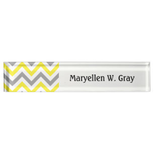 Geel, Dk Grey Wht Large Chevron ZigZag Pattern Naambordje