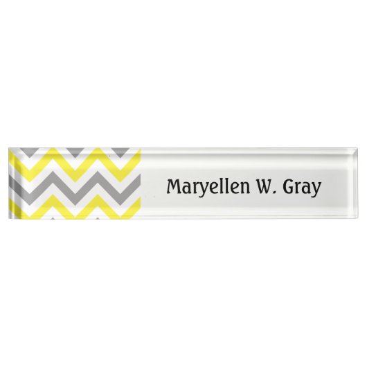 Geel, Dk Grey Wht Large Chevron ZigZag Pattern Naambordje (Voorkant)