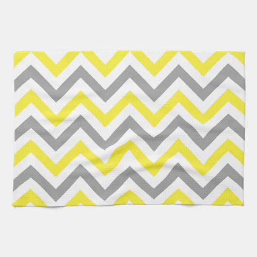 Geel, Dk Grey Wht Large Chevron ZigZag Pattern Theedoek (Horizontaal)