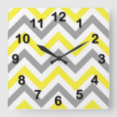 Geel, Dk Grey Wht Large Chevron ZigZag Pattern Vierkante Klok (Voorkant)