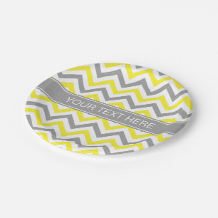 Geel Dk Grijs Wit LG Chevron Grijs Naam Monogram Papieren Bordje