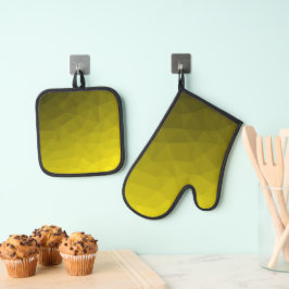 Geel donkere ombre-gradiënt geometrisch meshpatroo ovenwant & pannenlap set