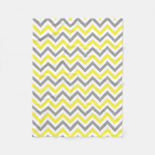 Geel, Donkergrijs Wit Groot Chevron ZigZag Patroon Fleece Deken