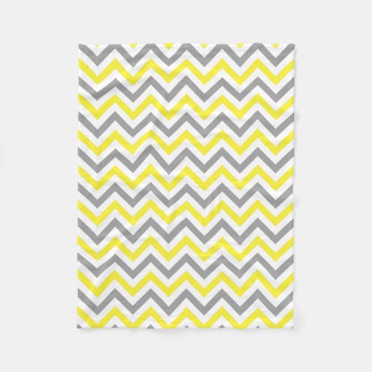 Geel, Donkergrijs Wit Groot Chevron ZigZag Patroon Fleece Deken (Voorkant)