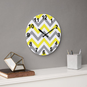 Geel, Donkergrijs Wit Groot Chevron ZigZag Patroon Grote Klok