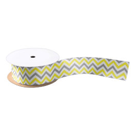 Geel, Donkergrijs Wit Groot Chevron ZigZag Patroon Satijnen Lint