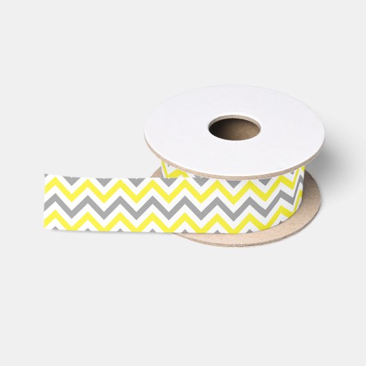 Geel, Donkergrijs Wit Groot Chevron ZigZag Patroon Satijnen Lint (Spoel)