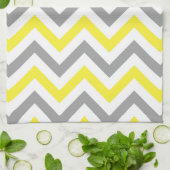 Geel, Donkergrijs Wit Groot Chevron ZigZag Patroon Theedoek (Gevouwen)